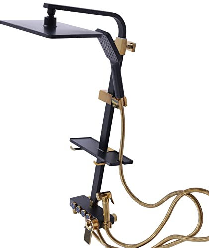 Ensemble de douche thermostatique, mitigeur, douchette à effet pluie, thermostat, pour maisons, camping-cars, écoles, institutions publiques (noir)