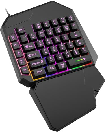 1 Handed Game Keyboard Left-Handed Programmable Keys Wired USB Driverless | Mobile Controller Game Keyboard Plug-And-Play for Daily Entertainment Professional E-Sports