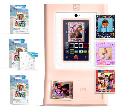 HP Sprocket Fotobox-Maschine Sofort-Farb-Fotodrucker (Pink) Papier-Paket + Zink 3,5 x 4,25” Zink-Selbstklebendes Fotopapier (300 Blätter)