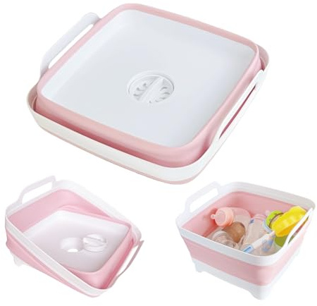 GIMWA Fregadero plegable de camping de 2.4 galones con tapón de drenaje, bandeja que ahorra espacio para fregadero al aire libre, bañera de preparación de barbacoa ligera y plegable, bañera de