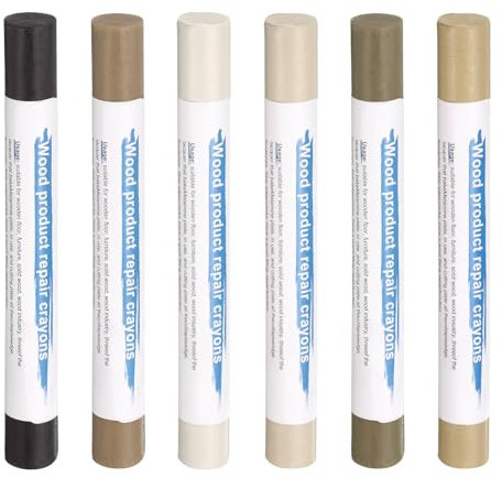 sourcing map Wood Filler Sticks 6 Colors Wooden Wax Touch Up Furniture Repair Crayons for Light Brown Gray, Deep Mellow Yellow, Dim Gray, Deep Chocolate, Light Dim Gray, Light Taupe