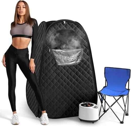 Sauna Box, Portable Sauna for Home, Sauna Tent with Steamer 3L 1200W Steam Generator, Remote Control, Folding Chair (Black)