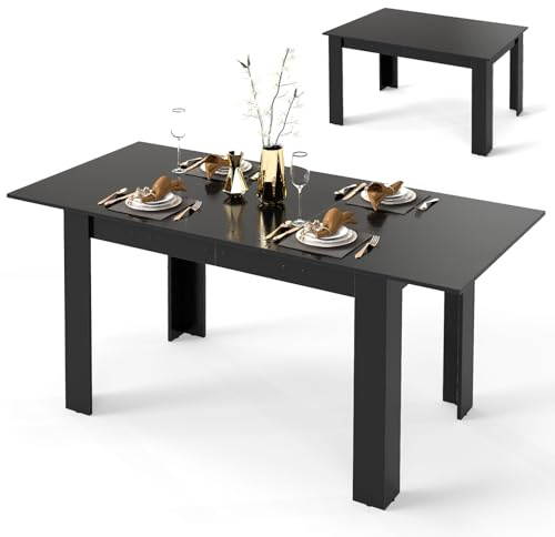 RELAX4LIFE Table à Manger Extensible 4 à 6 Personnes (Noir) | Table de Salle à Manger 120-160 CM avec Rallonge, Pieds en Forme L, Montage Facile, Charge 110 KG
