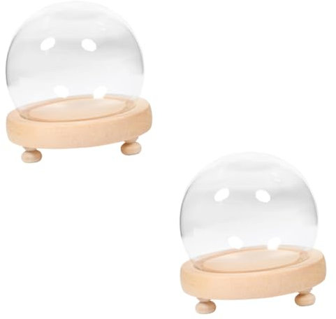 MAGICLULU 2 Sätze Sphärische Glasabdeckung Reifen Stiele Blätter Lichter Glocke Anlage Miniatur Fälschung Fee Getrocknet Pflanzen Gewächshaus Fingerhut Vase Mit Blumen Hecke Hölzern