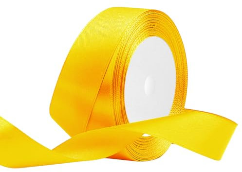 Satinband 25mm Breit Gelb,22 Meters Geschenkband Schleifenband Stoffband für Hochzeitsdekoration, Geschenkverpackung, Basteln, Party Deko
