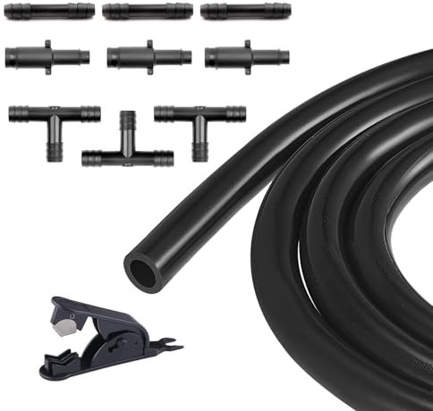 Tuyau sous vide en silicone de 2 m, 1 pièce, avec raccords en nylon (9 pièces en 3 tailles) | Diamètre intérieur 10 mm | Tuyau sous vide haute performance 130 PSI pour air et eau | Noir