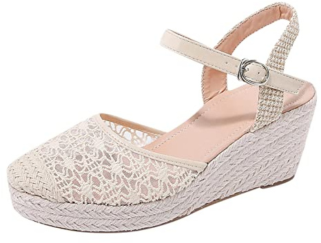 Sandalias Plataforma Mujer Verano Alpargatas Comodas Sandalias De Vestir Esparto Cuña Cierre De Hebilla Cerradas Moda Yute Sandalia Elegantes Flexibles Tacon Zapatos Antideslizantes Boda Novia Baratas