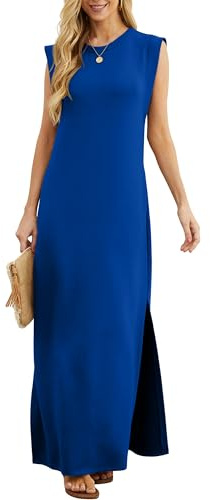 GRECERELLE Womens Summer Maxi Dress Casual Shirt Dresses Elegant Styles Basic Sleeveless Maxi Dresses for Women UK with Split and Pockets