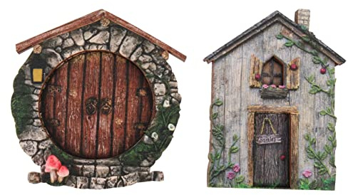 MINAOLULUS 2 Stück Holz- Dekoration Für Garten Fee Tür Ornament Miniaturszene Holz Elfen-tür Für Baumstumpf Baum