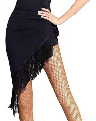 Falda de baile latino con flecos para mujer, para salón, salsa, tango, baile, práctica, bufanda de cadera, vestido de rendimiento, falda envolvente para disfraz