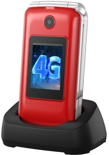 CHAKEYAKE 4G Seniorenhandy Klapphandy Ohne Vertrag, Dual SIM Seniorentelefon mit Groüe Tasten, 2.8 Groüe Bildschirm, Flip Phone Senioren Flip Handy mit SOS Notruftaste, Kurzwahl, Ladestation (Rot)