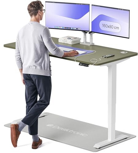 Desktronic HomePro Standing Desk – 160 x 80 cm Height Adjustable Desk with Electric Dual Motor, Touchscreen Controller & Integrated USB/USB-C, 3 Memory Presets