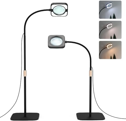 Lupe mit Licht und Ständer– 8-fache LED-Stehlampe mit 3 Farbtemperatureinstellungen, Lupenleuchte mit 56 dimmbaren LED-Leuchten zum Lesen, für Senioren, Hobbys und Basteln