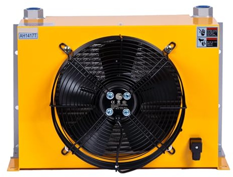 Refroidisseur d'air hydraulique AH1417T-CA, échangeur de chaleur, radiateur, ventilateur de refroidissement d'huile 12/24 V CC avec moteur Absorption efficace des chocs(DC12)
