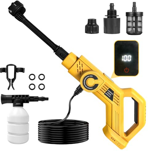 Hidrolimpiadora Portatil Inalámbrica Compatible con Dewalt 20V batería | Pistola de Alta Presión, Boquilla 6 en 1, Limpiadora Multiusos para Coche, Terraza, Jardín, Limpieza y Riego