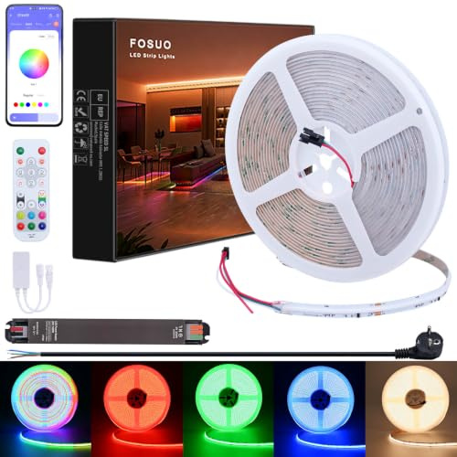 FOSUO RGBW IC COB LED Streifen 10m 24V WS2811 Adressierbare CRI 90+ Kit | RGB+3000K Warmweiß 7840 LEDs Mehrfarbig Dimmbar Selbstklebend APP Steuerung Musik Sync für Wohnzimmer Gaming Party Deko