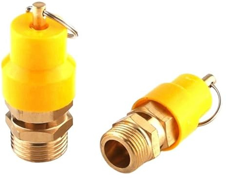 2 valvole di sicurezza 3/8 pollici BSP, 12 bar (≈174 PSI), valvola di sovrapressione in ottone per compressore d'aria, valvola di scarico dell'aria compressa con tappo di protezione giallo