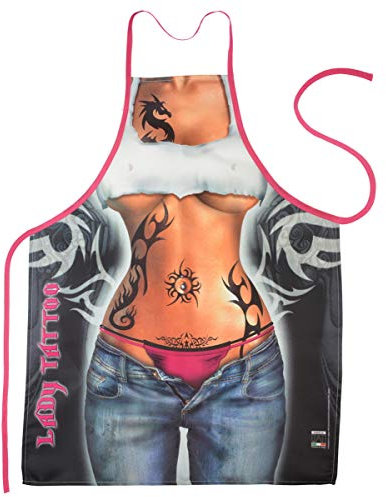 Tini - Shirts Bier Frau Motiv Kochschürze sexy Frauenkörper Zapfanlage Kostüm Schürze : Lady Tattoo - Weihnachtssgeschenk-Set - Deko Geschenk Flasche Weihnachten
