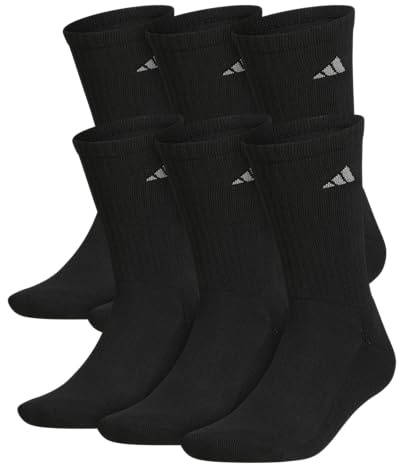 adidas Men's Athletic Cushioned Crew Socks with Arch Compression for a Secure Fit (6-Pair), Black/Aluminum 2, X-Large