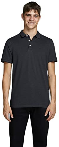 Jack & Jones Men's Jjepaulos Polo Ss Noos Polo Shirt, Grey (Dark Grey Melange Detail: Slim Fit - Melange), L