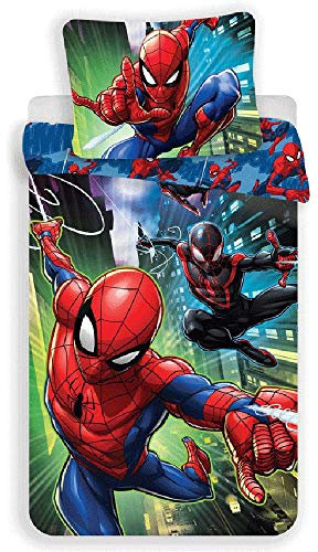 Jerry Fabrics Spiderman Character Childrens Bettwäsche mit Reißverschluss Bettbezug 140 x 200 cm und Kissenbezug 70 x 90 cm, Baumwolle, Multicolored, 200 x 140 x 0.5 cm