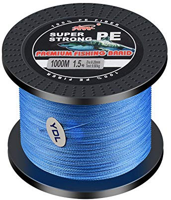 SXSHUN 1000 Meter Angelschnur 4-Fach PE Geflochtene Schnüre, Blau, 1.5 (0.20mm/9.9kg)