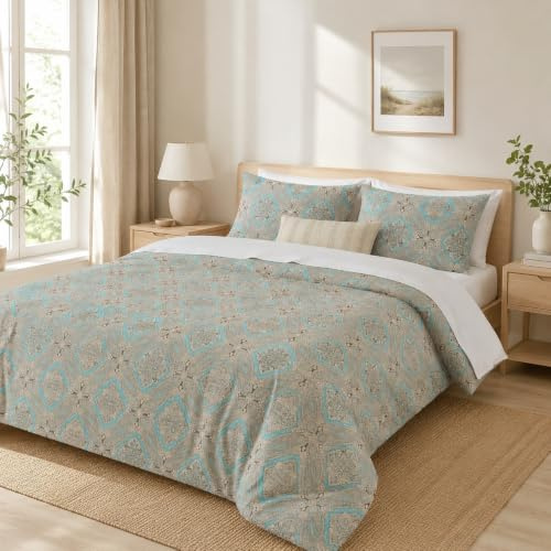 USTIDE Bettwäsche-Set mit Paisley-Muster, 3-teilig, 100 % ägyptische Baumwolle, Mandala, Retro-Bettbezug, Doppelbettgröße, Taupe