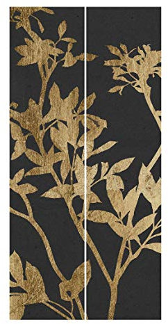 Schiebegardinen Set Goldene Blätter auf Mokka II 2 Flächenvorhänge je 250x60cm