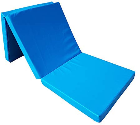Natalia Spzoo Kunstleder Gymnastik Faltmatratze 195 x 65 x 8 cm mit Haltegriff (Blau)