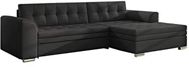 MOEBLO Ecksofa mit Schlaffunktion ohne Bettkasten Sofa Couch L-Form Polstergarnitur Wohnlandschaft Polstersofa mit Ottomane Couchgranitur mit Bettfunktion - Carlos (Schwarz (Soft 11), Ecksofa Rechts)