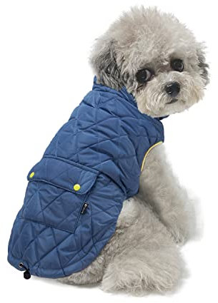 Dociote Hund Wintermantel Winterjacke mit Krageloch, Tasche, Baumwolle Gepolstert Hundemantel Weste für kleine Hunde XL Dunkelblau