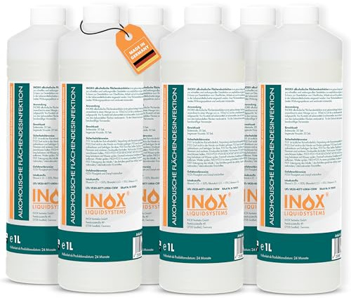 INOX® alkoholisches Flächendesinfektionsmittel 6 x 1L - Hochwirksame Flächendesinfektion mit Alkohol - Ideales Desinfektionsmittel für alle glatten Oberflächen