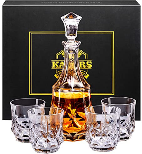 KANARS Ensemble de carafes à whisky pour homme, 708,7 g avec verres en cristal de 283,5 g dans une boîte de luxe pour bourbon, scotch, rhum, tequila, vodka, cadeaux de whisky pour Noël, anniversaire