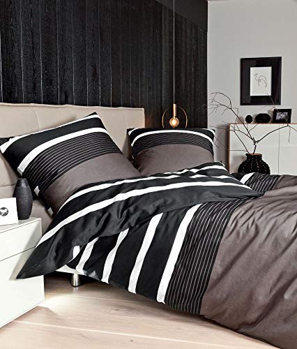 Janine Mako-Satin Bettw??sche J. D. 8468 Kissenh??lle Nougat-schwarz 80 x 80 cm