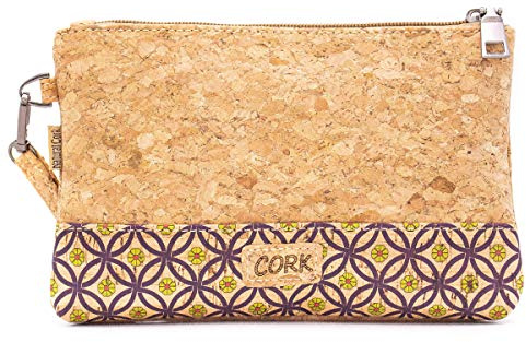 Bunte Welt Clutch, kleine Tasche, Geldbörse für Damen, Kosmetiktasche, Kulturbeutel aus Kork, vegan, vintage, elegant, praktisch, modern