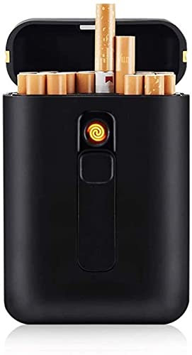 ZKHD Étui à Cigarettes avec Briquet Boîte à Cigarettes Briquets Rechargeables USB 2 en 1 Briquet électrique Rechargeable sans Flamme Coupe-Vent,Black
