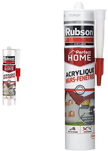 Rubson Mastic Perfect Home Acrylique Murs & Fenêtres, mastic acrylique blanc pour intérieur & extérieur, comble fissure, 280 ml & Mastic Construction Murs et Fenetres Cart Gris 280 ml