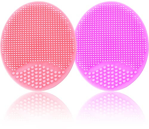 Baby Bath Brush, Baby Cradle Cap Brush, Silicone Massage Brush, Silicone Scrubbers Exfoliator Brush, Baby Skin Scrubbers Essential for Dry Skin, Cradle Cap and Eczema 2 Pack (Small-Pink&Purple)