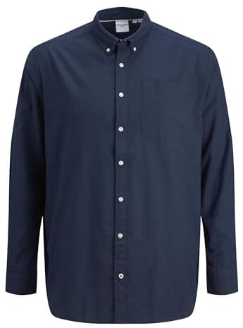Herren Jack & Jones Einfarbiges Plus Size Hemd | Basic Übergrößen Langarm Shirt | Uni Business JJEOXFORD, Farben:Dunkelblau, Größe Hemd:6XL