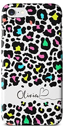 iCaseDesigner Personalised Name with Heart Animal Print Phone Case Compatible with iPhone 7+ / 8+ Plus. 12. Bright Leopard Print