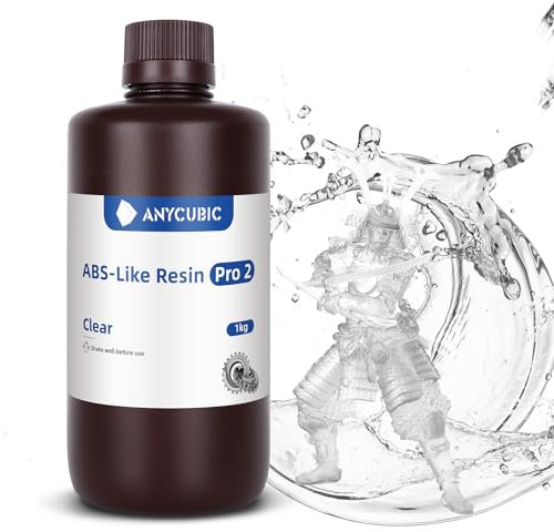 ANYCUBIC ABS-Like Resin Pro 2, 3D Printer Resin with Enhanced Strength and Toughness, High Precision and Minimal Shrinkage 3D Resin, Widely Compatible with All Resin 3D Printers(Clear,1kg)