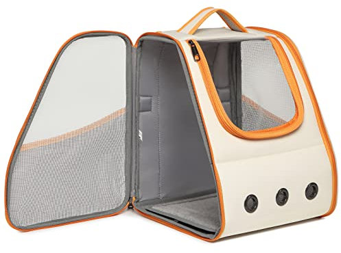 Kono Sac à Dos de Transport pour Petits Chats et Chiens Design ventilé Pliable Approuvé par Les compagnies aériennes pour Voyage Camping randonnée Jusqu'à 5,9 kg (Beige)
