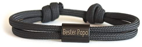 Bester Papa Gravur Armband, Personalisiertes Segeltau Armband, Surfer Armband mit Wunschgravur, Vatertagsgeschenk, Für Ihn, schwarzer Edelstahl