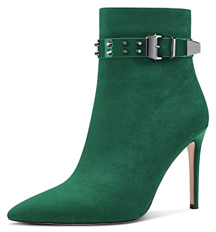 NobleOnly Donna Spillo Alto High Tacco Heel a Punta Stivaletti Slip-on Cerniera Dress Sexy Feste 10 CM Heels Stivali Verde A 42 EU