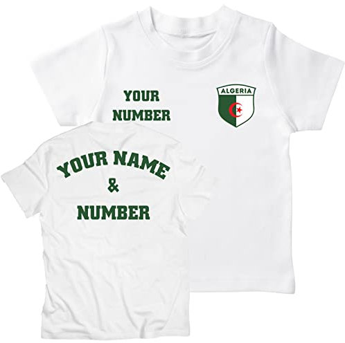 lepni.me Maillot de Football pour Enfants du Algérie avec Votre Nom et Numéro | Insigne de Drapeau Algérien Personnalisé | Coupe du Monde 2022 (9-11 Ans Blanc Multicolore)