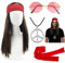 iZoeL Costume da Hippie Parrucca Hippie, Occhiali da Sole Collana Segno di Pace Fascia per Capelli - Accessori Anni '60-'70 Parrucca Anni '70 '80 da Discotec, Adatto Carnevale Costumi Halloween Uomo