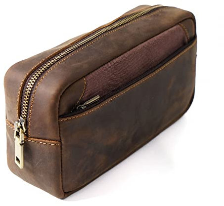 Leder Federmäppchen, Große Retro Federmappe, Multifunktion Federtasche, Vintage Schlampermäppchen Stiftetui mit Reißverschluss für Damen und Herren