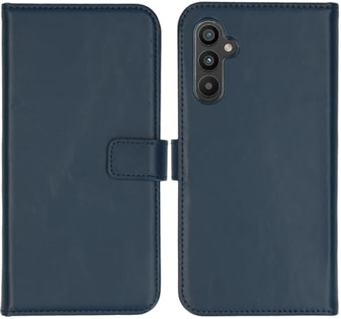 SELENCIA Bookcase Hülle kompatibel mit Samsung Galaxy A34 (5G) – Era Leder Handytasche Side Flip Case – Handyhülle aus Rindsleder in Blau [3 Kartenfächer, Magnetverschluss]