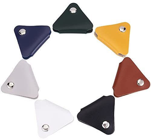GORGECRAFT 7St 7 Farben Dreieck Leder Kabelhalter Kabelclips USB-Halter Kabelbinder Befestigungsbinder Draht-Organizer Mit Druckknöpfen Aus Legierung Kabelmanagement Für Reisen Zuhause Bürobedarf