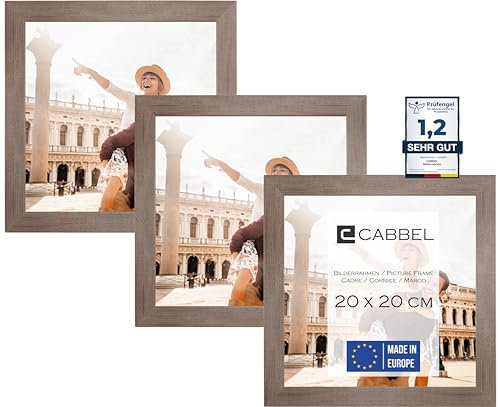 CABBEL Lot de trois (3 pcs.) cadres photo 20x20 cm MDF cadre en bois Chêne foncé | avec verre plexi incassable/Moderne